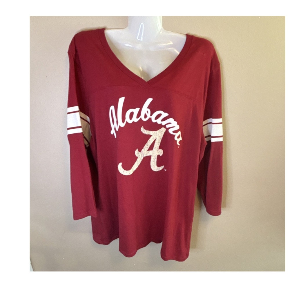 University T Alabama Crimson Tide Long Sleeve Shirt Red White 100% Cotton XL